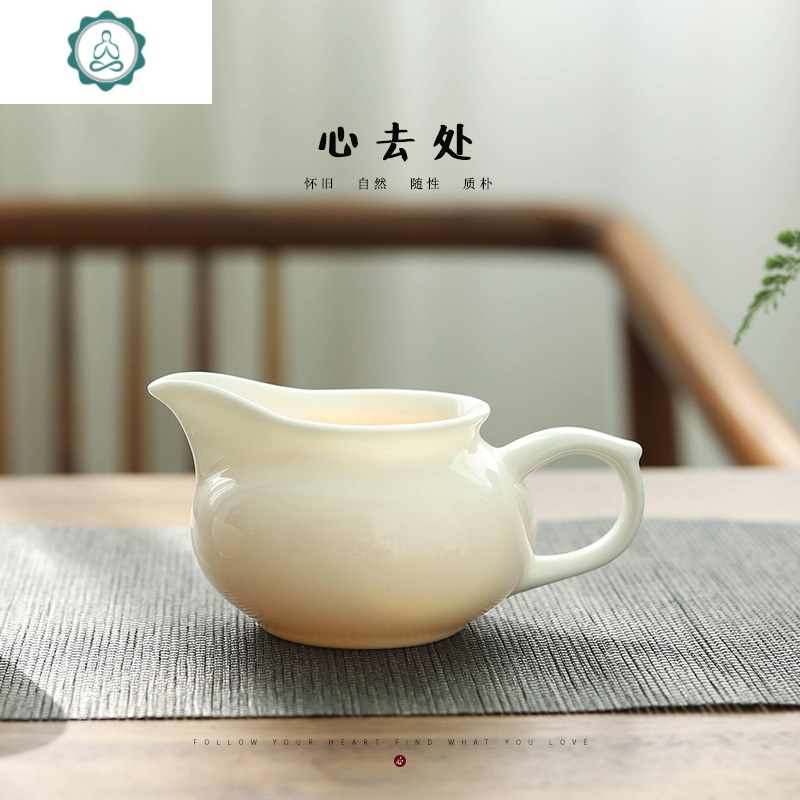 羊脂玉白瓷公道杯茶海陶瓷功夫茶具分茶器酸枝侧把家用公杯 封后 撇口手抓茶海[190]