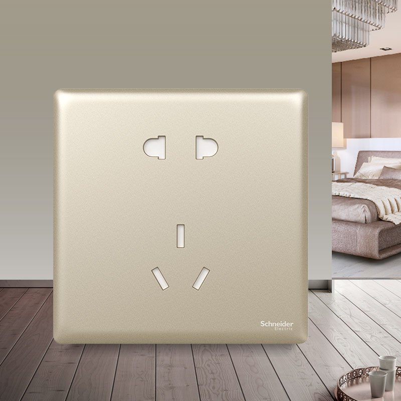 施耐德电气开关插座 珍铂系列晨曦金色 五孔插座 二三插86型墙壁 电源