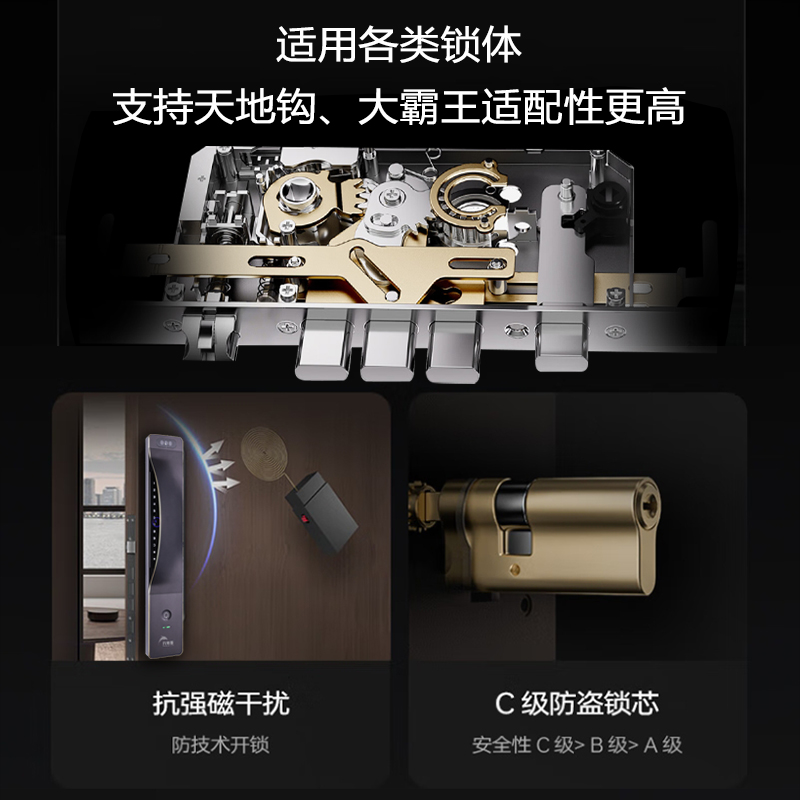 凡帝亚智能门锁FDY-C30人脸识别远程解锁，视频对讲、电子猫眼、移动侦测、抓拍照片、全自动开锁和上锁、LED高清大图