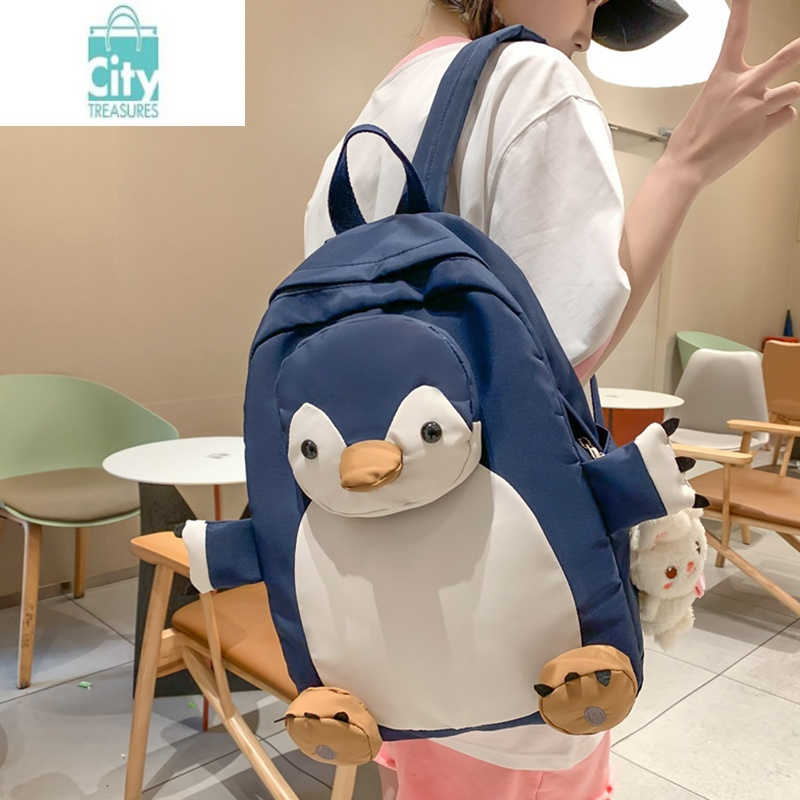 bangdou书包女韩版高中生初中生大容量简约背包日系可爱企鹅大学生