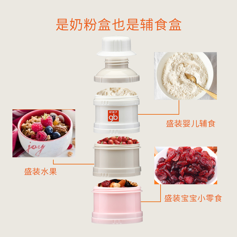 好孩子三层奶粉罐便携外出防潮密封罐奶粉盒大容量奶粉格分盒子粉红