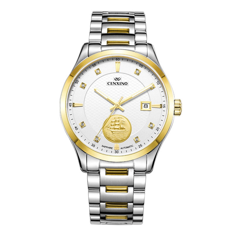 卡斯诺cenxino手表男女情侣自动机械表自动钢带商务精钢简约休闲超薄