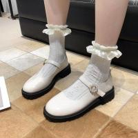 一字带玛丽珍单鞋女2021夏款新款百搭松糕底jk制服休闲洛丽塔鞋 米白色 35