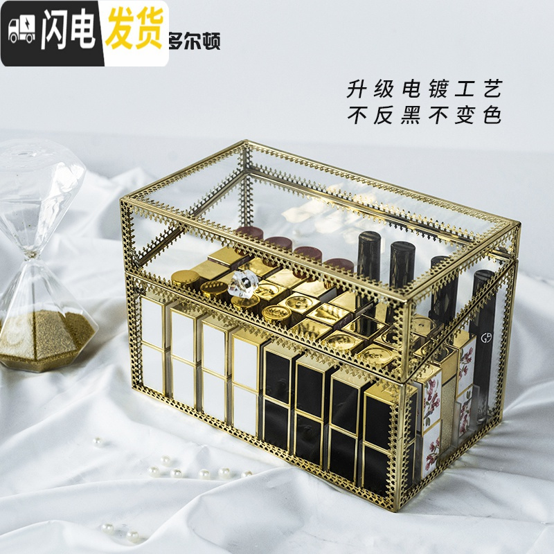 三维工匠玻璃口红化妆品收纳盒小型唇釉ins多格翻盖防尘少女心口红展示架高清大图
