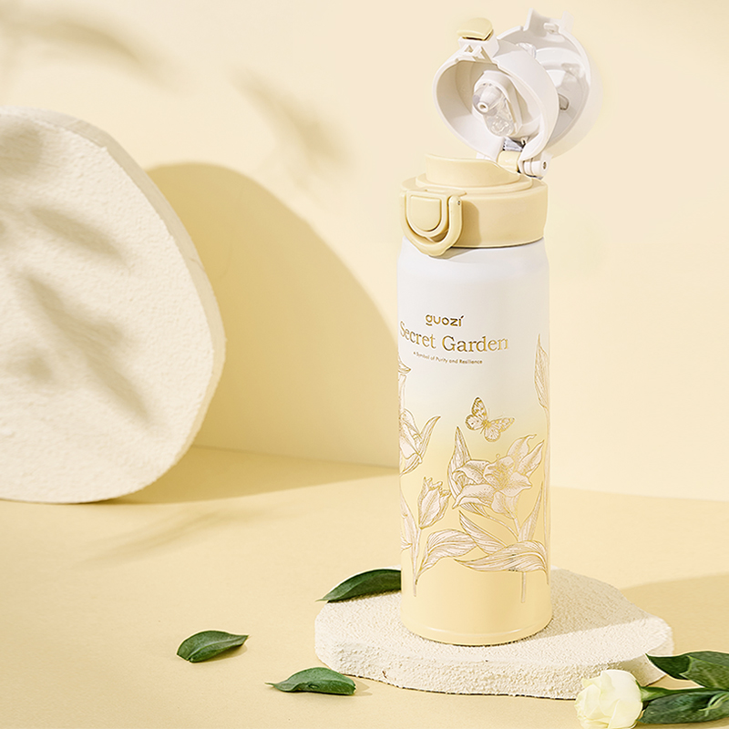 果兹秘密花园系列双饮弹跳保温杯500ml GZ-B70 黑色高清大图