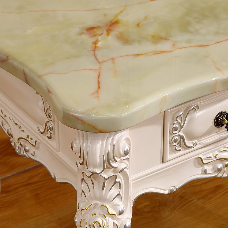 森美人欧式客厅角几 实木花大理石面带抽屉客厅小方几边几 欧式茶几高清大图