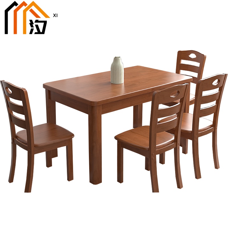 汐餐桌海棠色一桌四椅套高清大图
