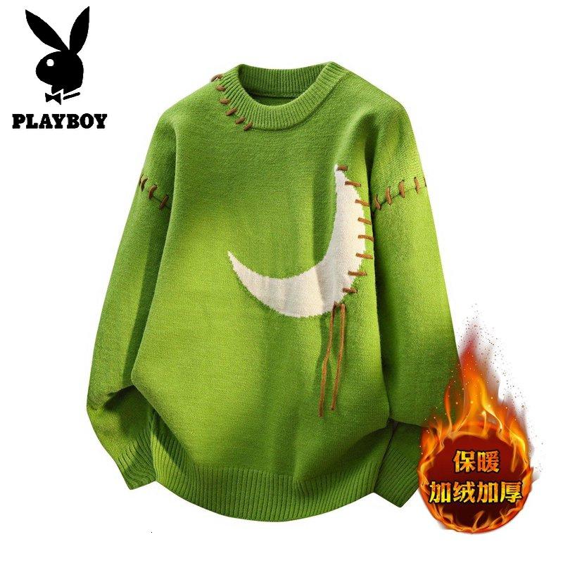 花花公子新款高品质【新款】 2025年秋冬款圆领针织毛衣男 绿色 165