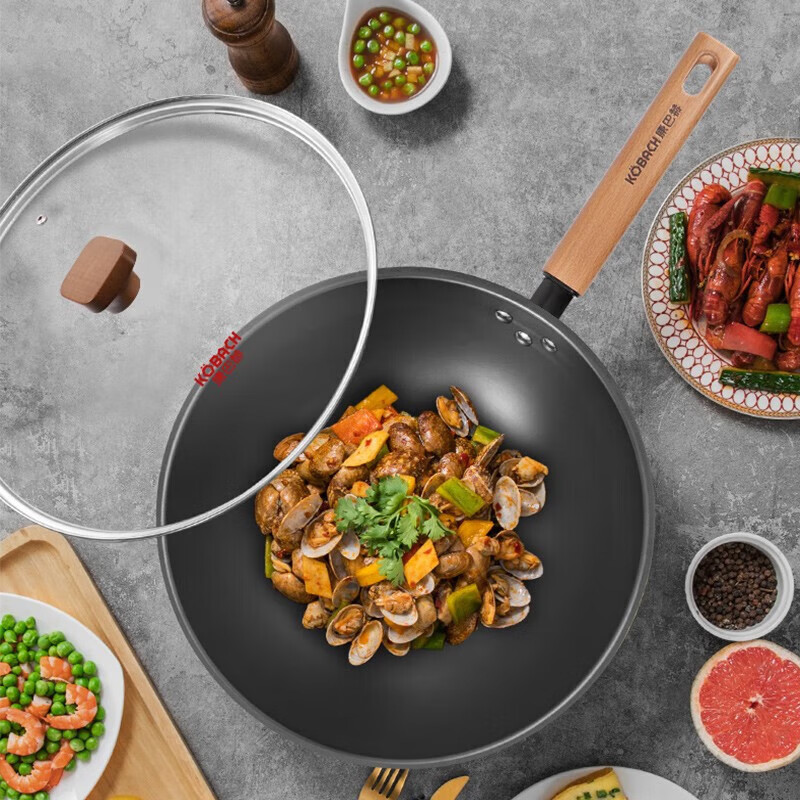 康巴赫深氮防锈精铁炒锅-套装32cmKGS-C32B高清大图
