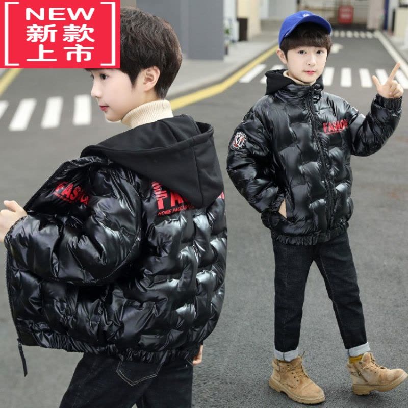 可莉允男童棉服冬季中大童加厚儿童免洗羽绒棉衣12岁短款亮面男孩装外套图片