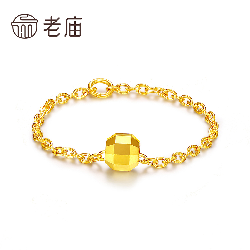 老庙黄金 足金黄金戒指雷射珠珠链尾戒女
