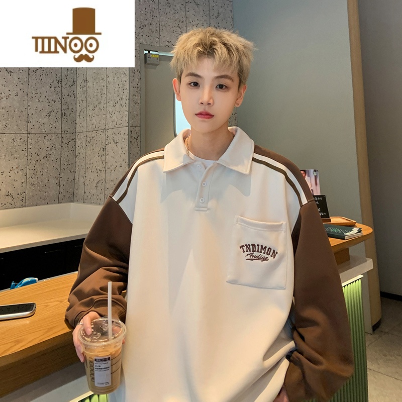 YANXU感卫衣男外套潮牌2023新款痞帅上衣早秋翻领大学生帅气高清大图