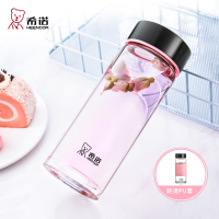 希诺玻璃杯女款单层加厚带盖花茶杯清新可爱少女心个性创意便携水杯