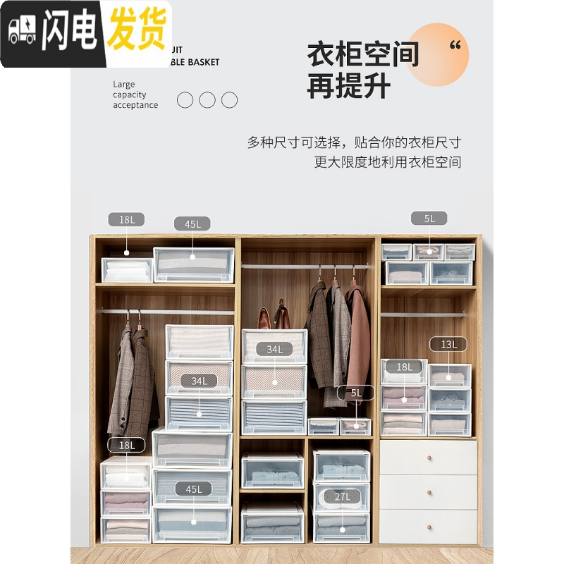 三维工匠抽屉式收纳箱塑料透明衣柜收纳盒衣物储物柜子衣服收纳整理箱高清大图