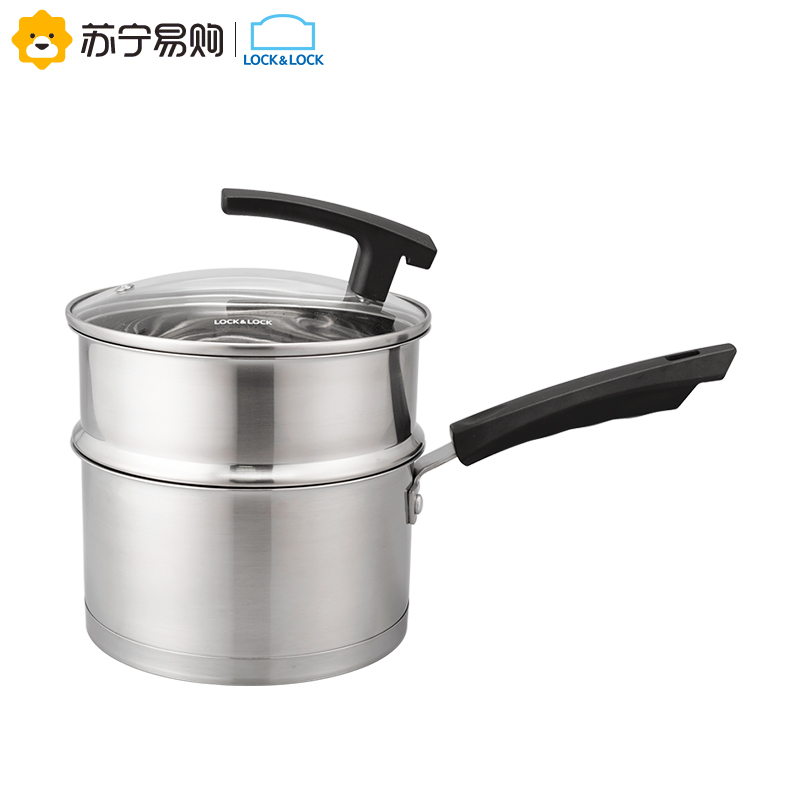 乐扣乐扣(LOCK&LOCK)奶锅双层可立盖多功能蒸锅辅食锅电磁炉燃气通用汤锅 CSS1606 16CM高清大图
