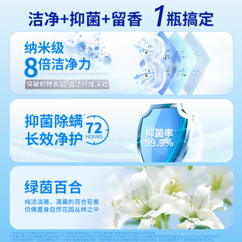 狮王(Lion)纳米乐纳米洁净酵素洗衣液 绿茵百合1kg 8倍洁净力抑菌除螨高清大图