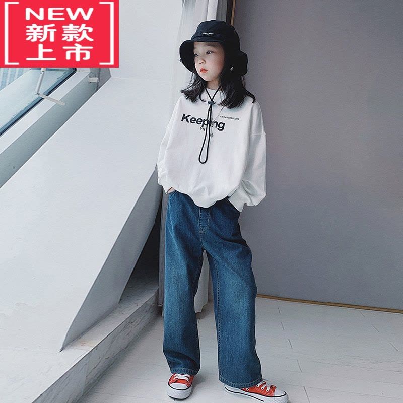 可莉允女童牛仔裤冬装2022新款韩版中大童洋气宽松直筒加绒加厚保暖长裤保暖裤图片