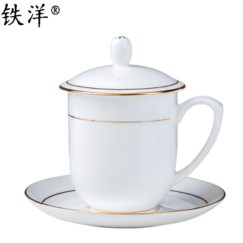铁洋 茶杯 会议杯 瓷杯 描金金钟杯套装8.5cm*13.5cm 套高清大图