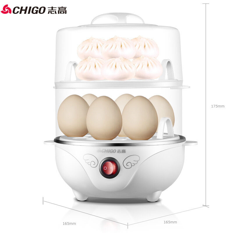 志高(CHIGO)煮蛋器ZDQ210 蒸煮热多功能 防干烧断电 不锈钢蒸碗 双层蒸蛋器 早餐机