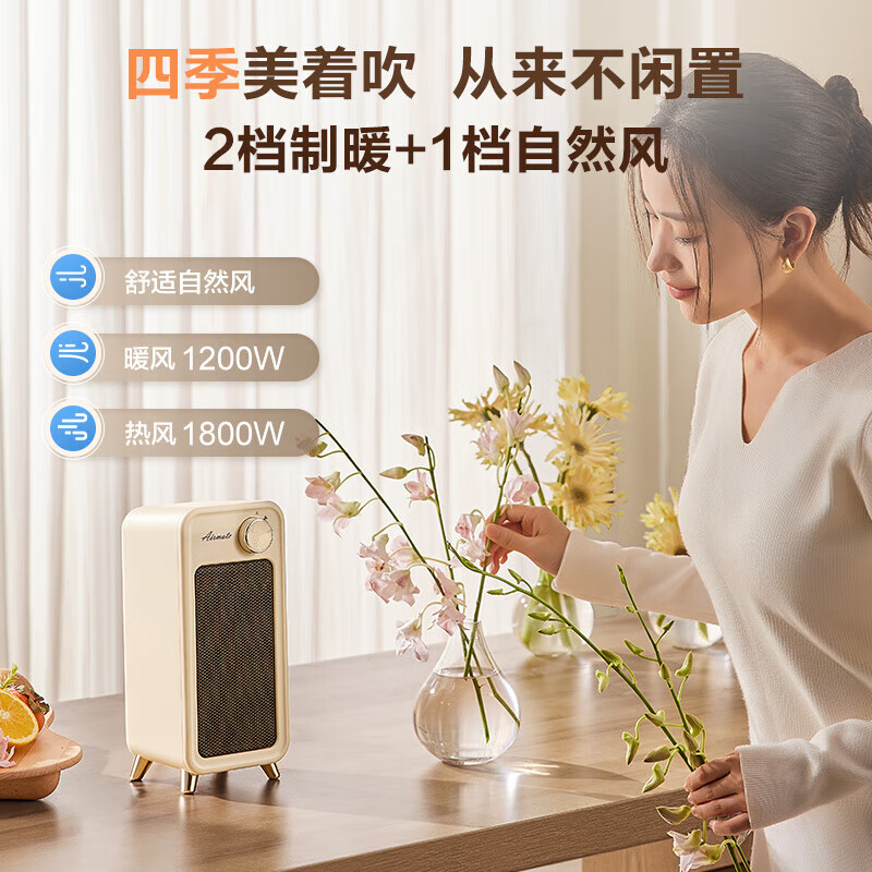 艾美特取暖器家用小型桌面暖风机制热轻音节能便携电暖器办公室卧室宿舍热风机暖脚神器仰角送风HP18-K63高清大图