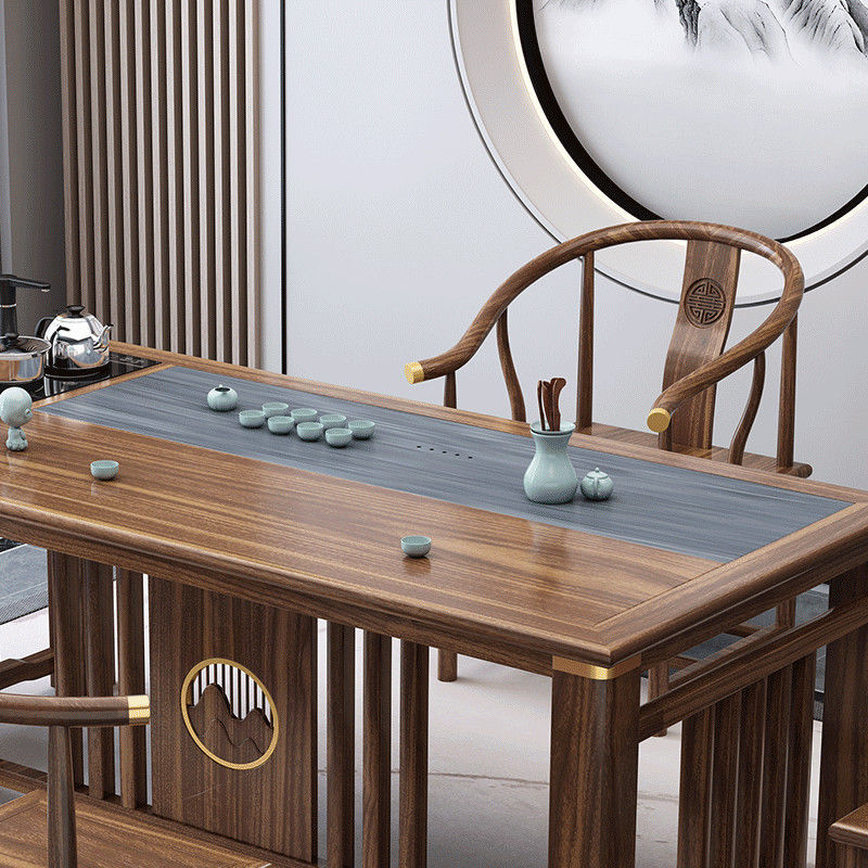 绵冠新中式实木茶桌椅组合现代原木功夫茶几家用办公泡茶老榆木茶艺桌高清大图