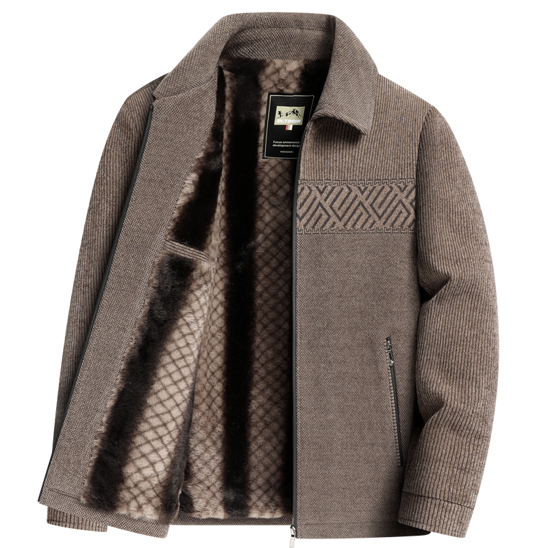 啄木鸟中老年人毛呢夹克男爸爸冬装外套加绒加厚冬季爷爷保暖棉棉高清大图