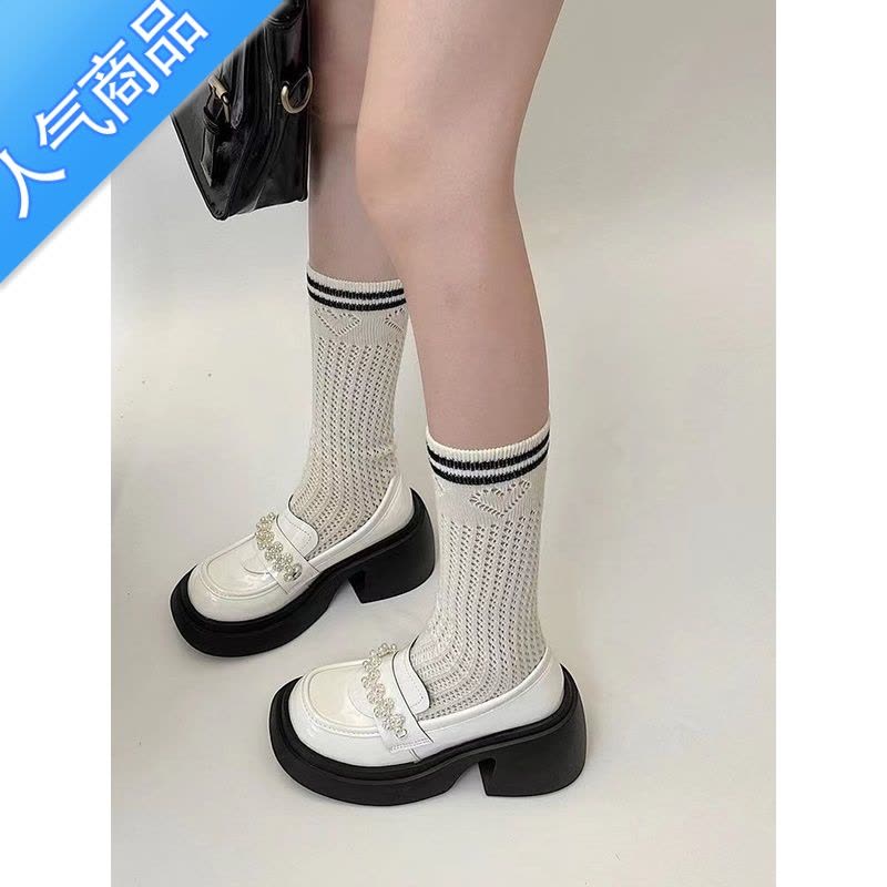 SUNTEK厚底乐福鞋女单鞋2023春秋新款甜酷珍珠高粗跟英伦玛丽珍jk小皮鞋图片