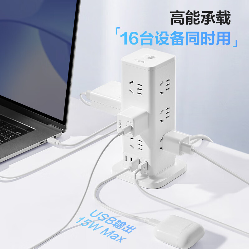 公牛(bull) 插排GNV-UL1012U-1.6m 12 位5孔+2A20高清大图