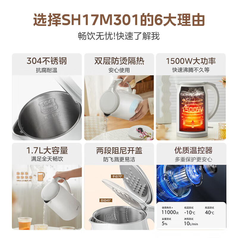 美的(Midea)电热水壶防烫暖水壶净甜大容量家用开水壶烧水壶智能断电 MK-SH17M301 SH17M301a高清大图