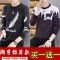 毛衣男加厚保暖秋冬新款青少年保暖潮流圆领毛衣男装针织衫1/2选 毛衣-羽毛黑+小鹿暗红【两件装】 M85-105斤