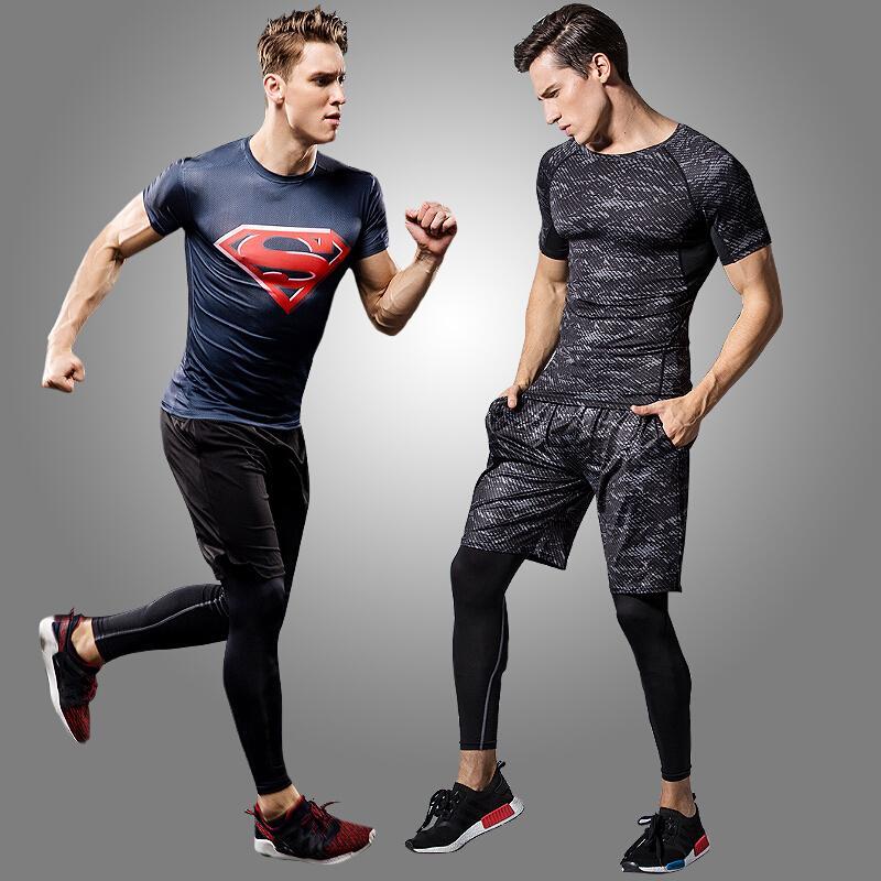 健身服男套装三件套健身房运动服速干短袖紧身衣篮球训练裤跑步服