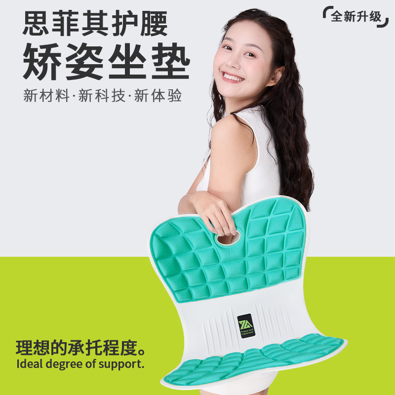 思菲其护腰坐垫靠背一体久坐美臀透气舒适学生矫姿记忆棉椅垫 活力蓝ZD401高清大图