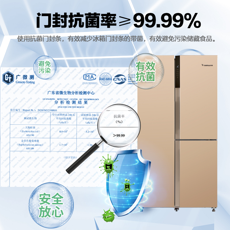 双鹿(SONLU)420升T型对开三门冰箱 变频节能 风冷无霜 家用电冰箱 玫瑰金高清大图