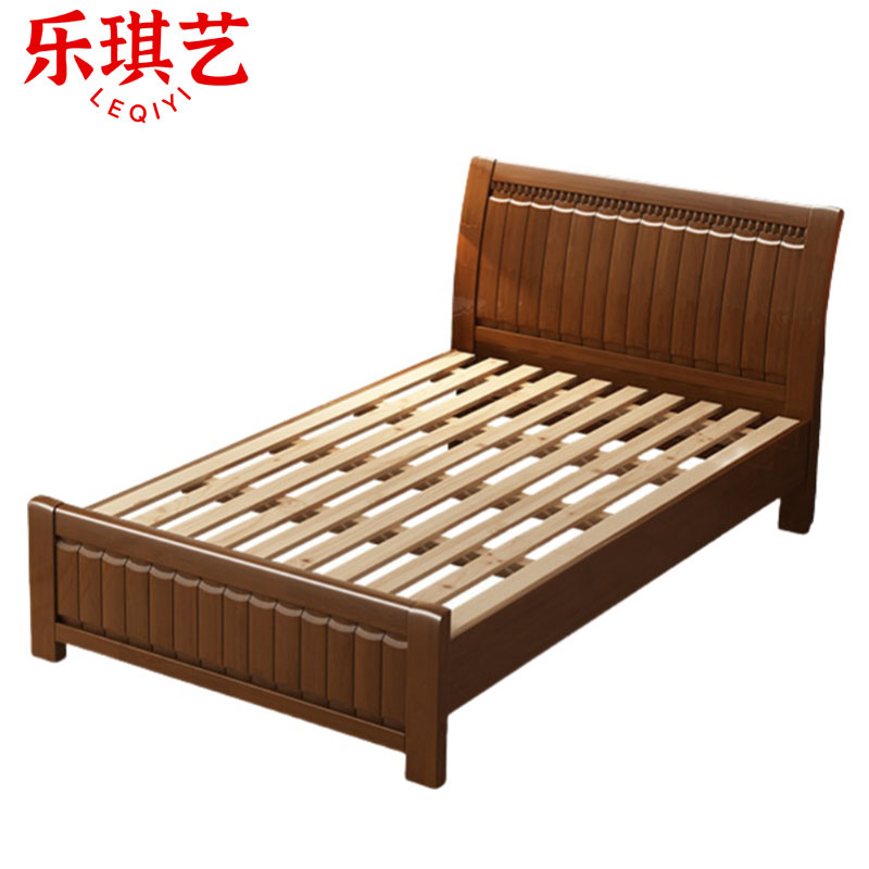 乐琪艺 实木单人床 胡桃色 2000*1350*960mm 张高清大图