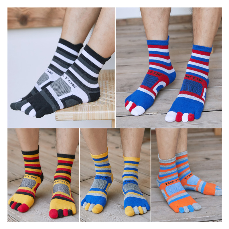 可莉允蓝姿欣新款马拉松运动五指袜男精梳棉中筒脚趾分指袜纯袜子男士
