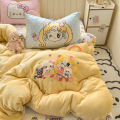 A类加厚牛奶绒四件套卡通高克重防静电加绒被套轻奢风秋冬保暖 【床笠款】1.8四件套-被套200x230 美少女战士-黄