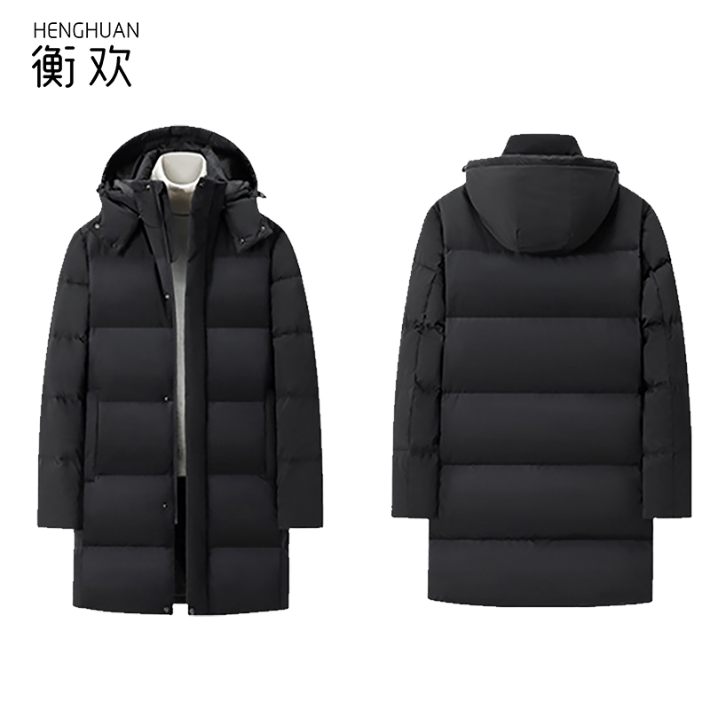 衡欢(HENGHUAN)高端加厚90白鸭绒中长款羽绒服 RZ-MJ12/件（黑色/XXL码)高清大图