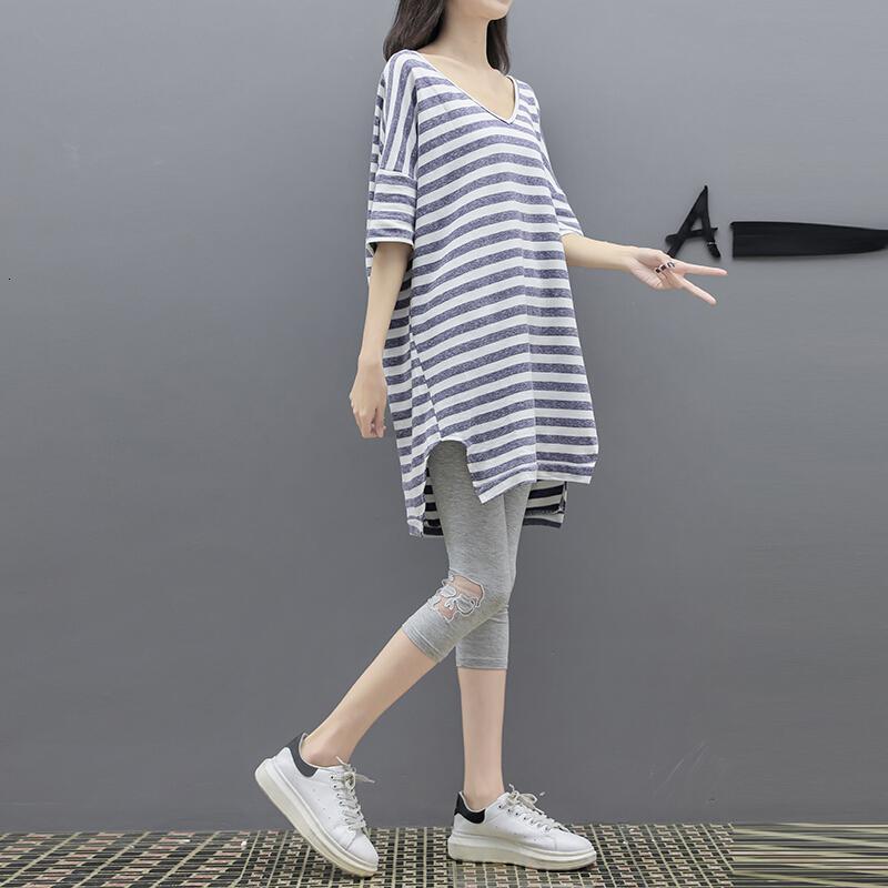 迪鲁奥(DILUAO)LYL 孕妇夏装2021新款上衣短袖短裤两件套装F436-28 条纹套装