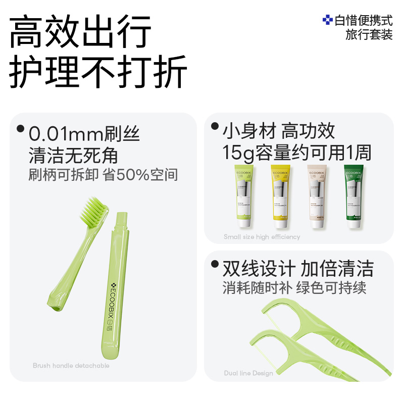 白惜便携旅行装-青提(牙刷*1+25g牙膏+牙线*2)高清大图