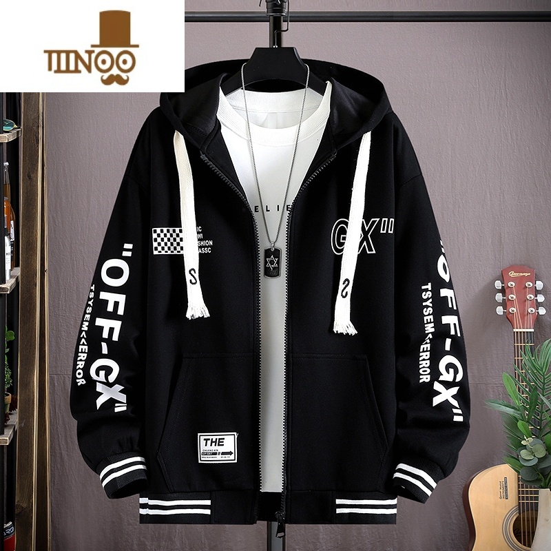 YANXU开衫连帽卫衣男青少年帅气学生男装初中高中生宽松潮牌装高清大图