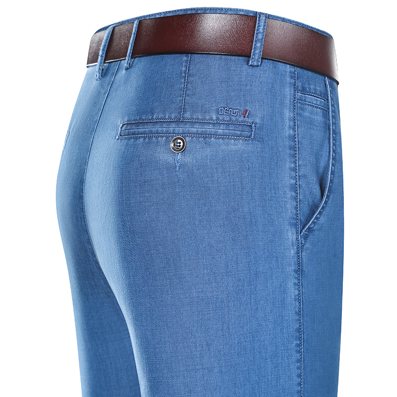 恒源祥天丝牛仔裤男士春秋薄款宽松直筒中老年爸爸高腰长裤子男款高清大图