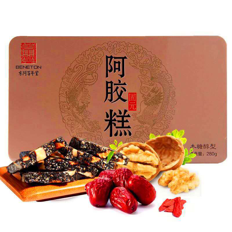 东阿百年堂阿胶固元糕木糖醇型280g铁盒装
