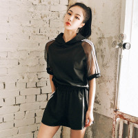 健身服女套装18新款夏季宽松性感健身房跑步运动速干瑜伽服