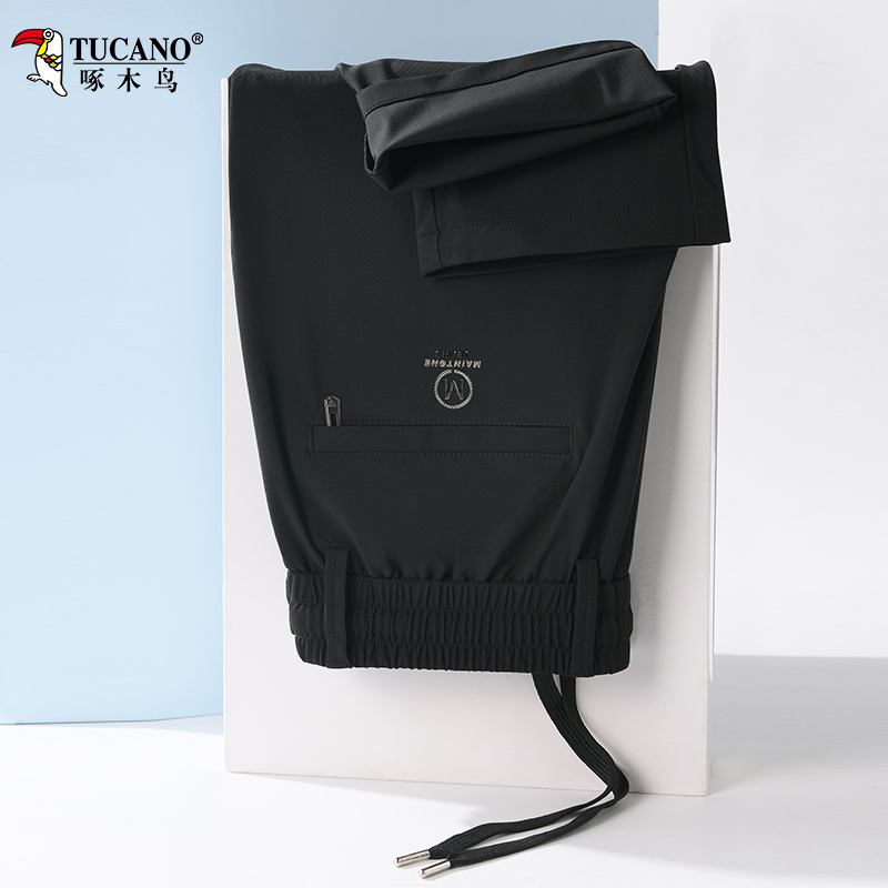 啄木鸟男士夏季薄款裤子2025新款冰丝运动速干直筒宽松中老年休闲高清大图