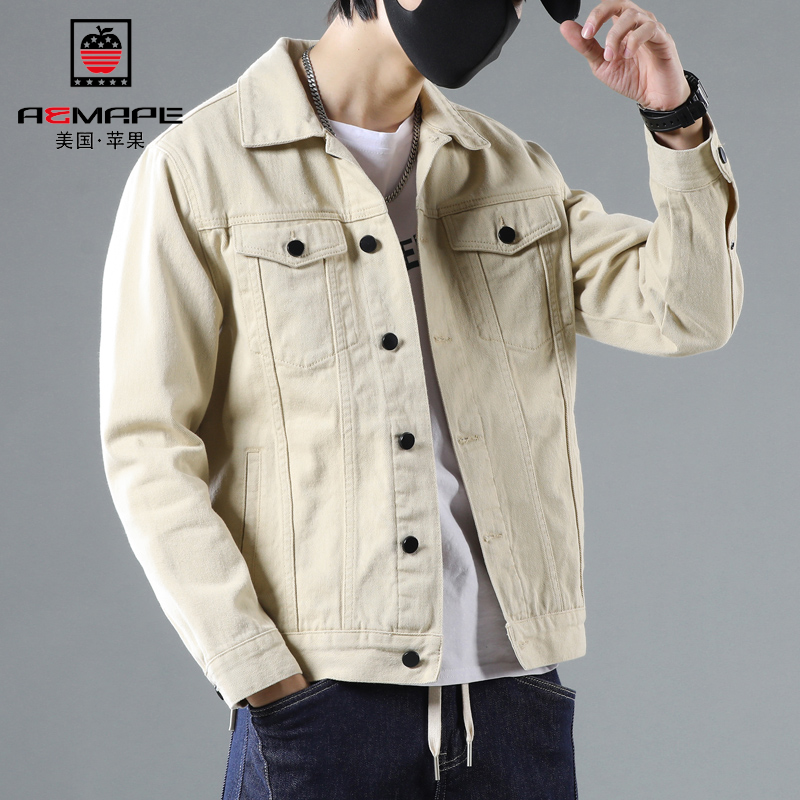 美国苹果牛仔外套男韩版休闲百搭翻领牛仔上衣服中青年百搭休闲牛仔
