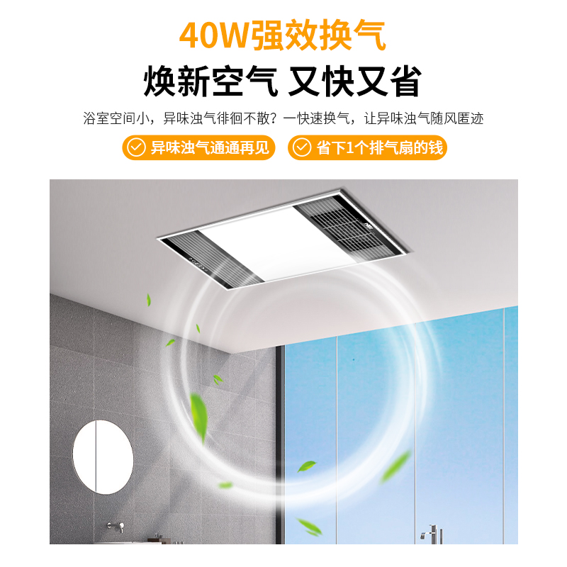 雷士照明浴霸多功能卫生间集成吊顶双核风暖排气扇照明一体排气扇高清大图