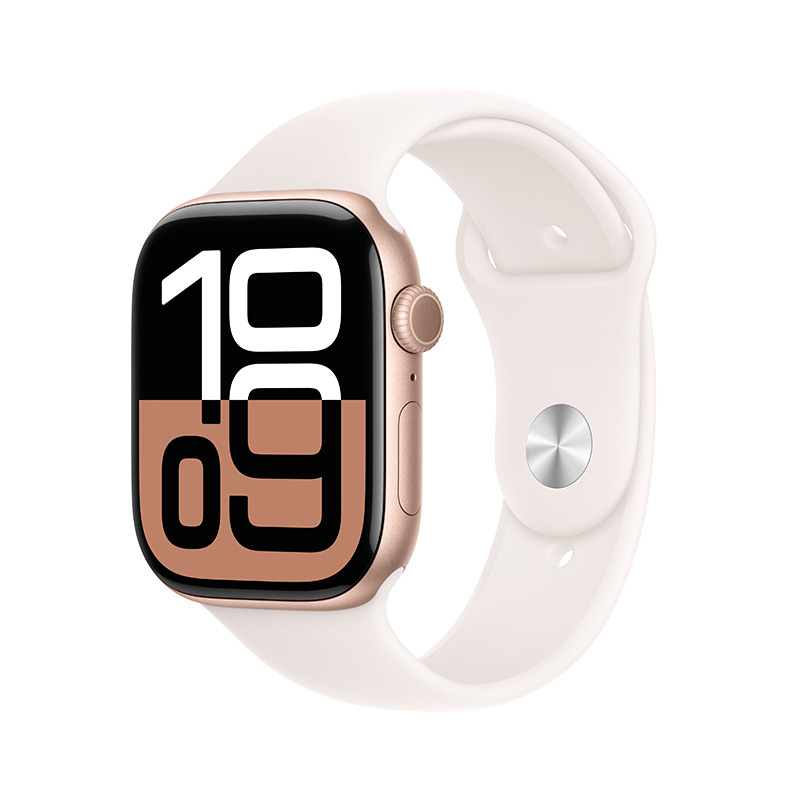 MWYM3CH/B Apple Watch S10 蜂窝 46 毫米玫瑰金色铝金属表壳 淡桃粉色运动型表带-S/M