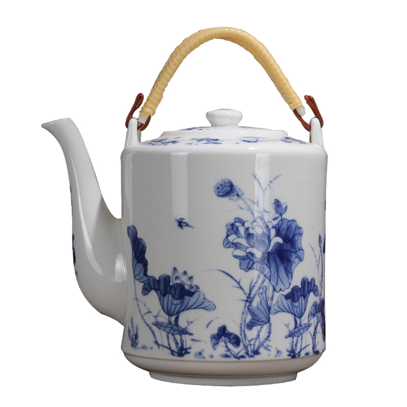 lichen景德镇陶瓷材质水壶提梁壶大容量凉水壶釉下彩青花瓷茶壶水壶侧
