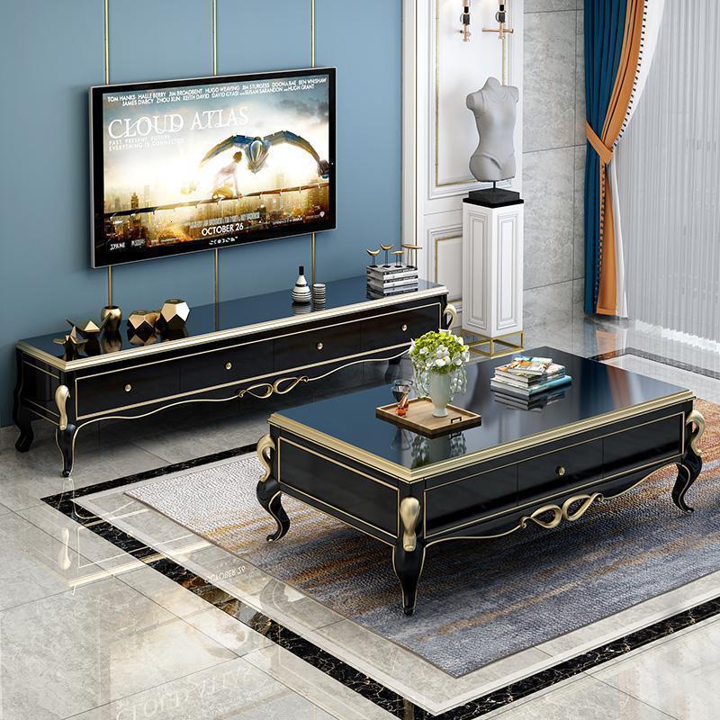 森美人美式小户型实木简约轻奢茶几电视柜组合欧式法式别墅客厅家具套装 1.3m理石茶几+2m理石电视柜整装