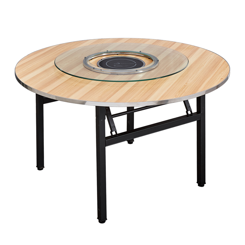 简易经济型火锅桌电磁炉一体圆桌闪电客商用家用饭店餐馆吃饭大圆餐桌